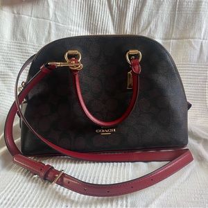 Coach Katy Satchel in Signature Canvas Brown/Red